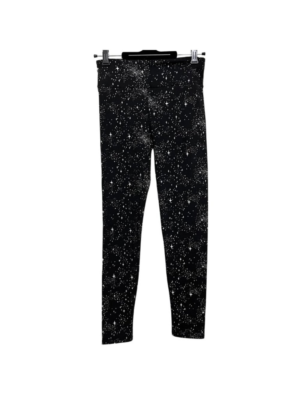 Noli Celestial Silver Holographic Foil Shimmer Star Print Black Leggings – S